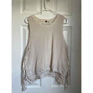 Free People Ivory Waffle Knit Open Sides tank top sleeveless Size M READ!!